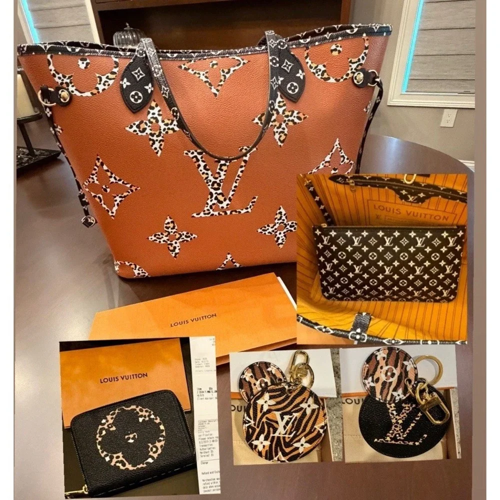 Louis Vuitton Neverfull Jungle Tote, Wallet, Pouch, Key Chain LOT ** MINT RARE